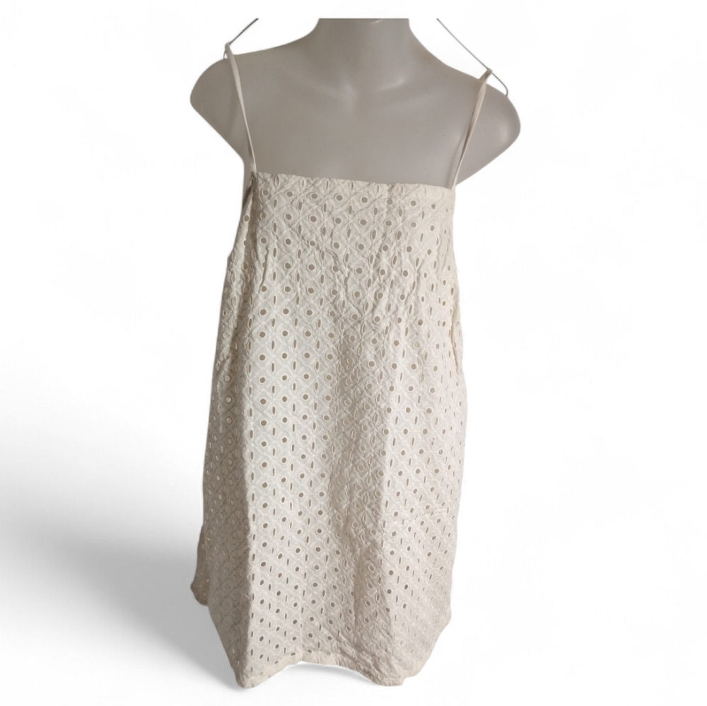 Vitamin A Eyelet Tie Shoulder Swim Coverup White Mini Beach Dress Sz M - Picture 2 of 8